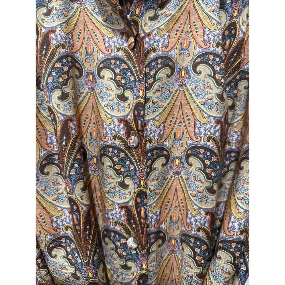 ETRO Paisley Print Shirt Dress Long‎ Sleeve Belted Casual Party Cocktail Size 8